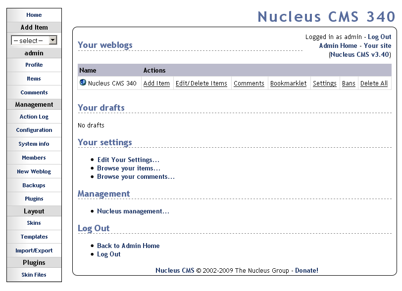 Nucleus CMS Admin Demo