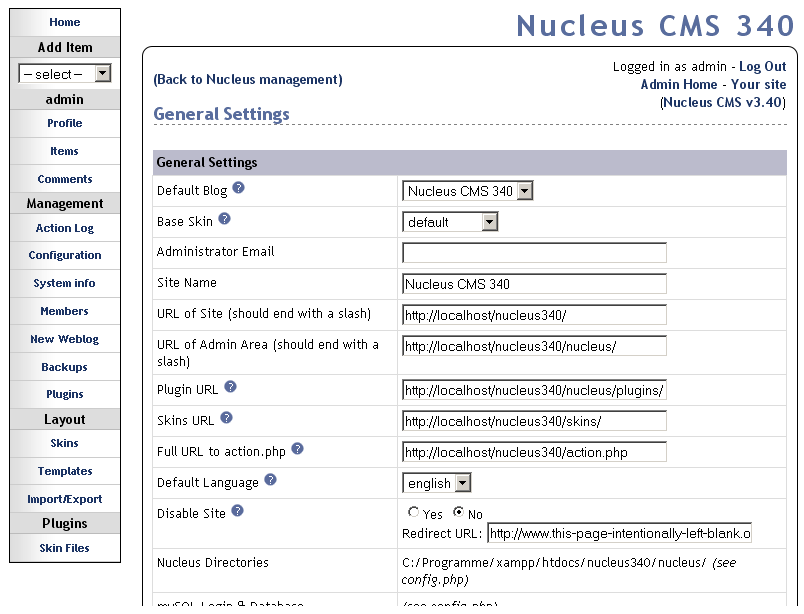 Nucleus CMS Admin Demo