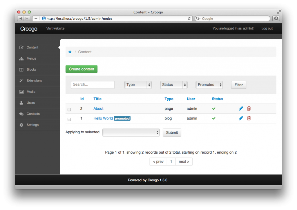 Croogo Demo Site » Try Croogo without installing it