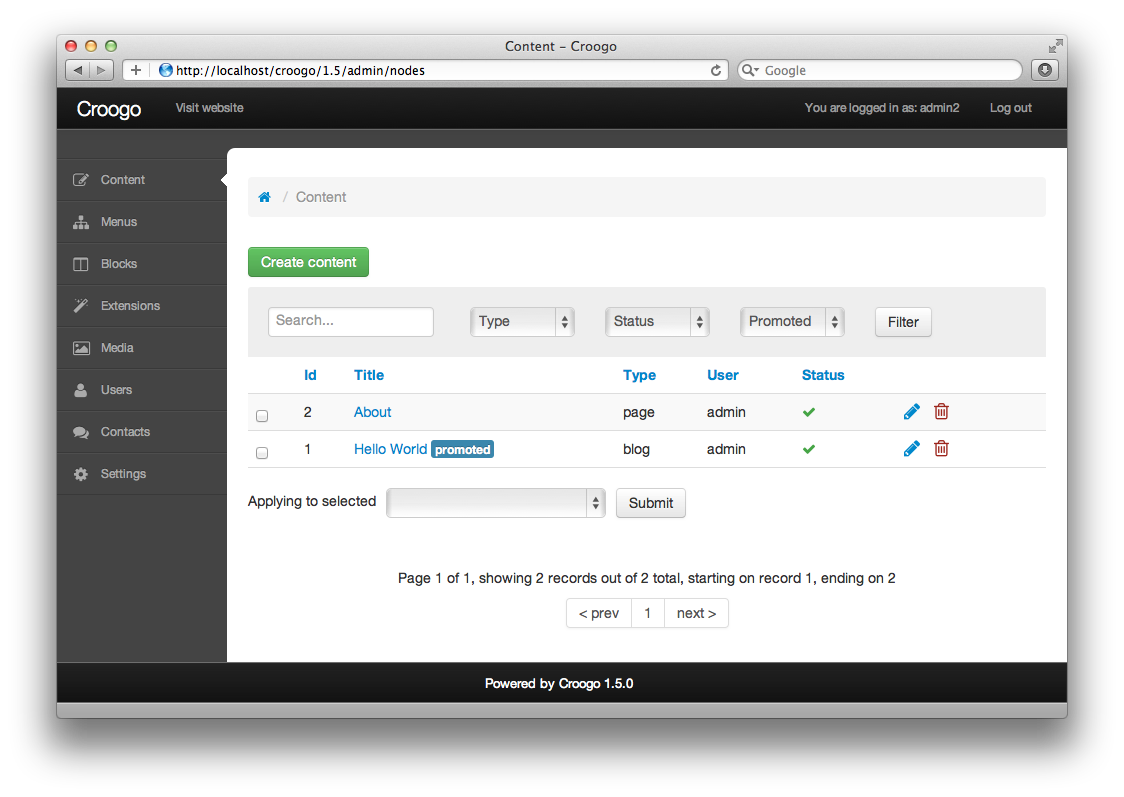 Croogo Demo Site Try Croogo Without Installing It