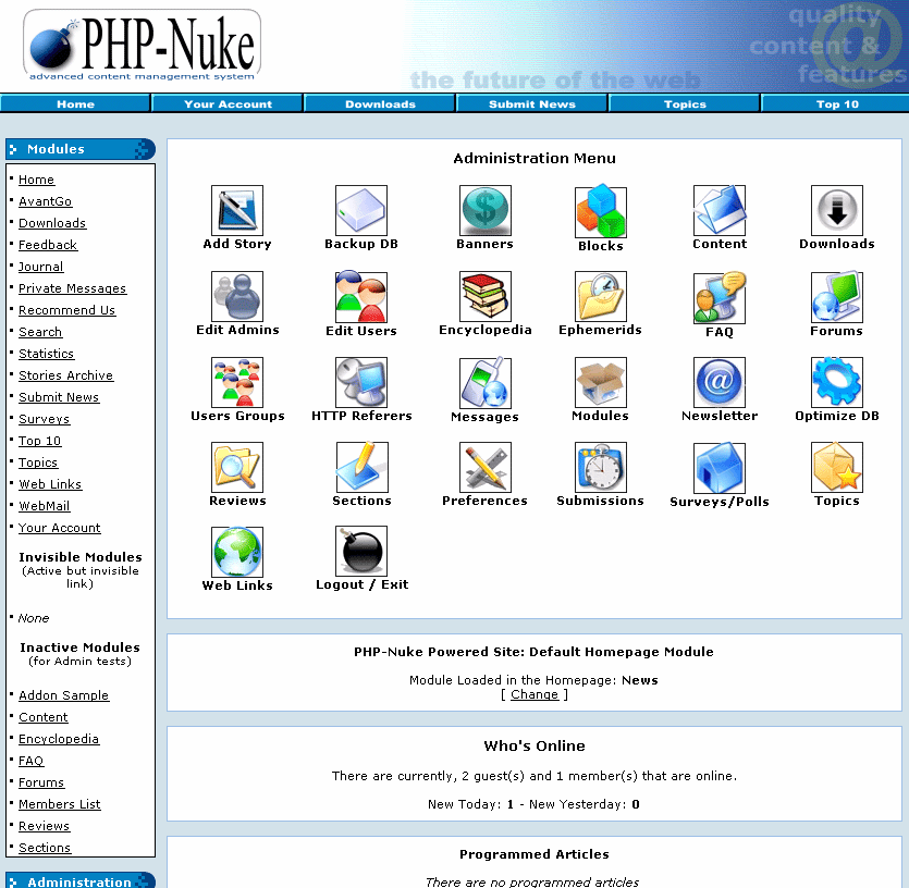 Php Nuke CMS Demo - Administration Interface