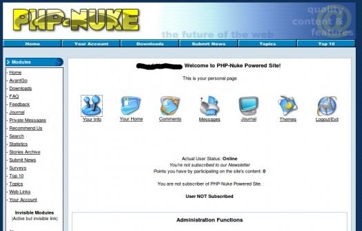 Php Nuke CMS Demo - Administration Interface